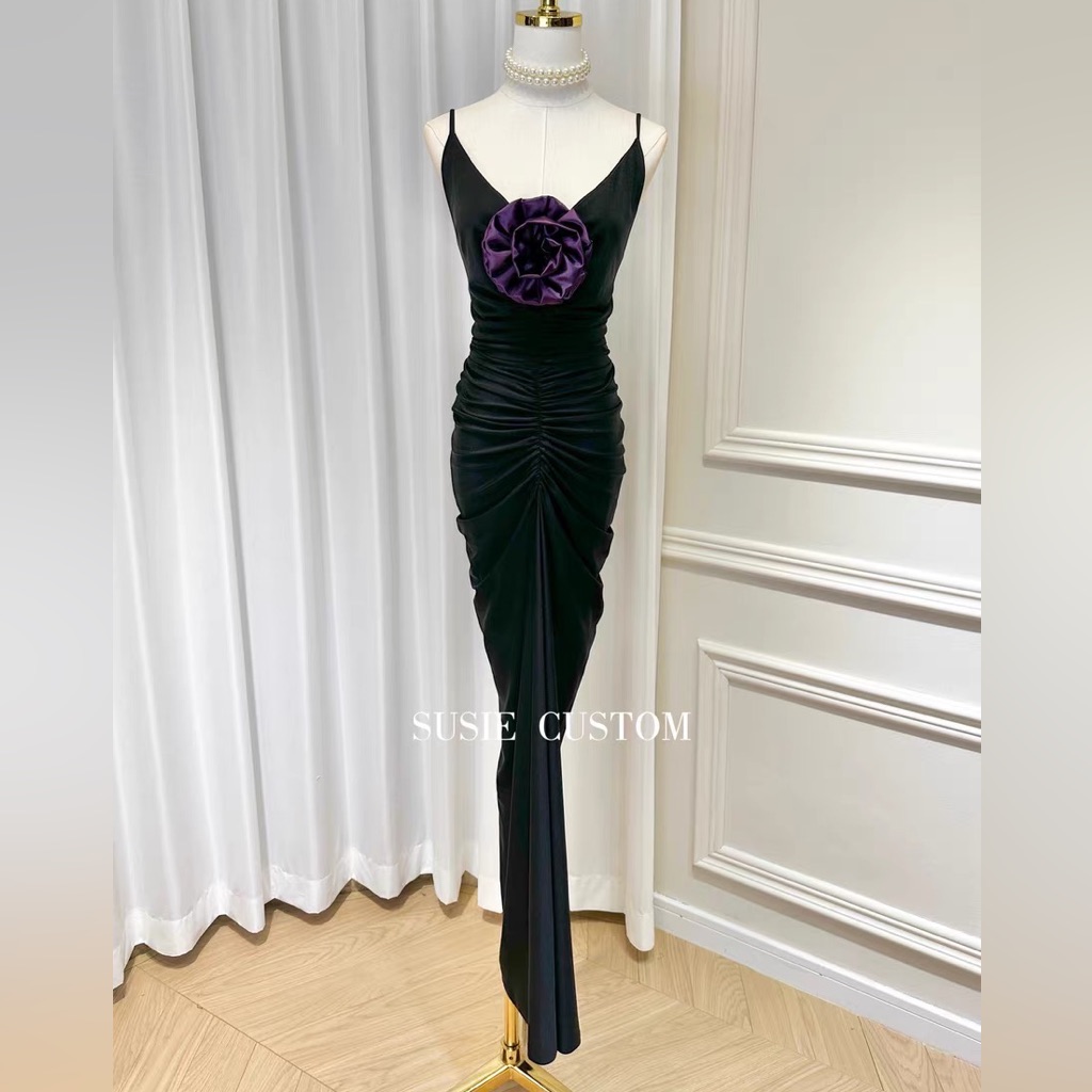 Elegant Black Silky Evening Dress